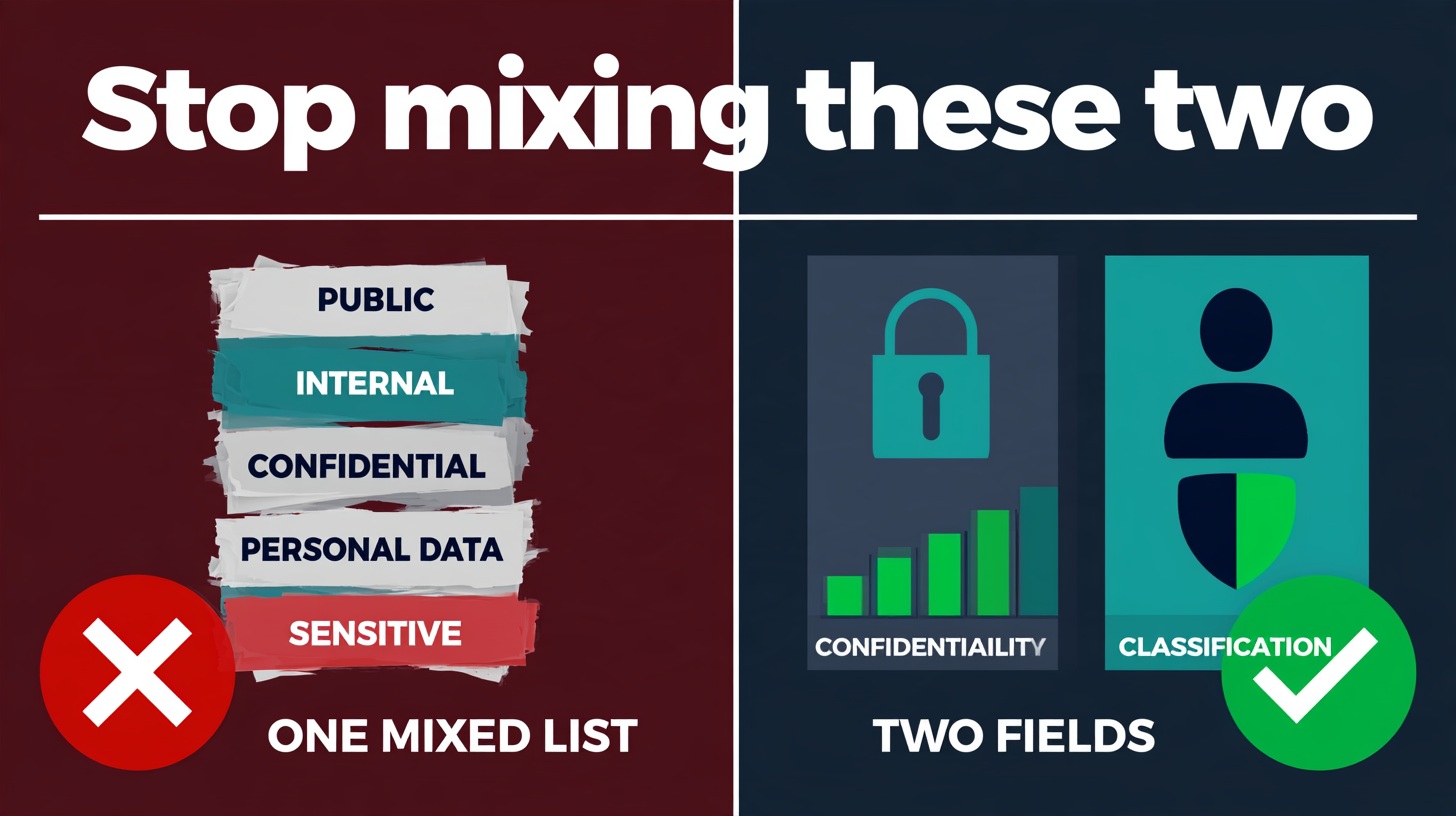 Most companies mix data classification and confidentiality in one list. See where it goes wrong and how two fields make impact planning easier.
